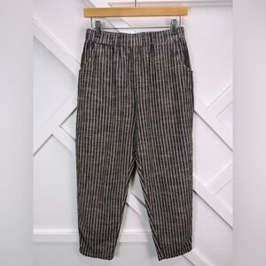 Buykud Linen Cotton Striped Cropped Pants Elastic Waist Size Medium Lagenlook